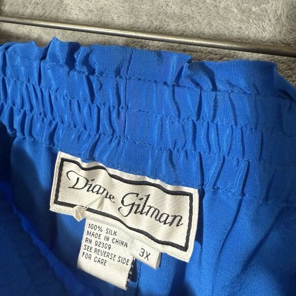 Vintage Diane Gilman 3X Plus 100% Silk Pants Elastic Waist Lightweight Blue READ - Picture 2 of 8